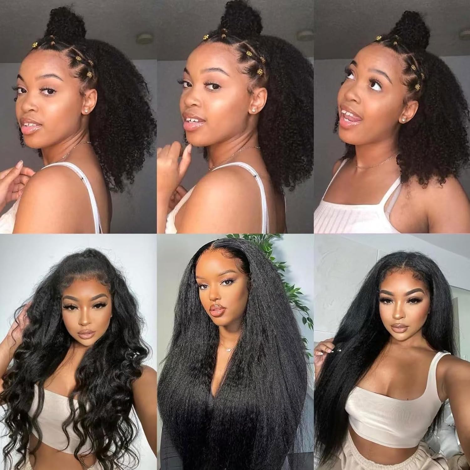 Kinky Straight Clip in Hair Extensions 16 Inch Human Hair Yaki Straight Clip ins Seamless Remy Human Hair Clip in Extensions for Women Natural Black 8Pcs 100g 20 Clips