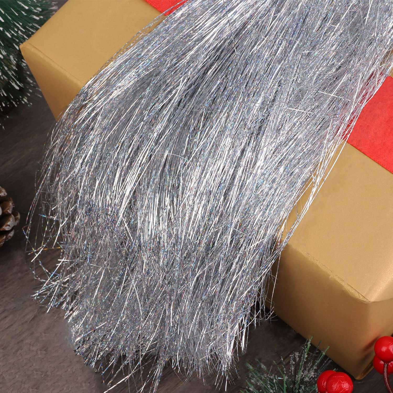 Icicle Tinsel Garland Iridescent Tinsel Strands Foil Fringe Icicles for Chrismtas Tree Holiday Decoration Party Supplies (12000, Silver)