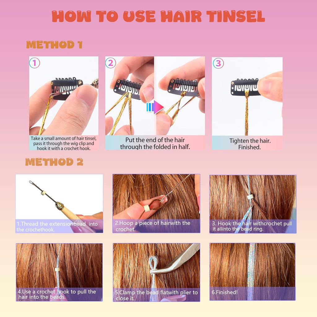 Hair Tinsel Kit (48 Inch,20 Colors,6000 strands), Tinsel Hair Extensions with Tools，Heat Resistant Fairy Hair Tinsel Kit for Women Girls Hair Accessories