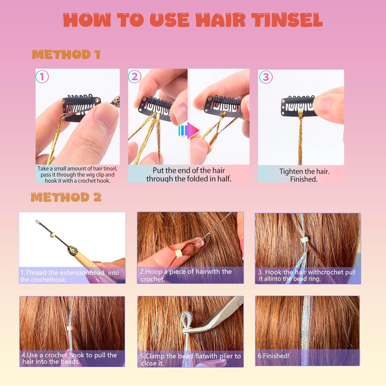 Hair Tinsel Kit (48 Inch,20 Colors,6000 strands), Tinsel Hair Extensions with Tools，Heat Resistant Fairy Hair Tinsel Kit for Women Girls Hair Accessories