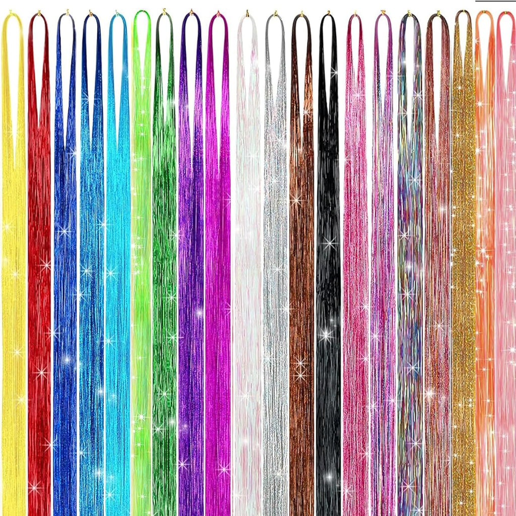 Hair Tinsel Kit (48 Inch,20 Colors,6000 strands), Tinsel Hair Extensions with Tools，Heat Resistant Fairy Hair Tinsel Kit for Women Girls Hair Accessories