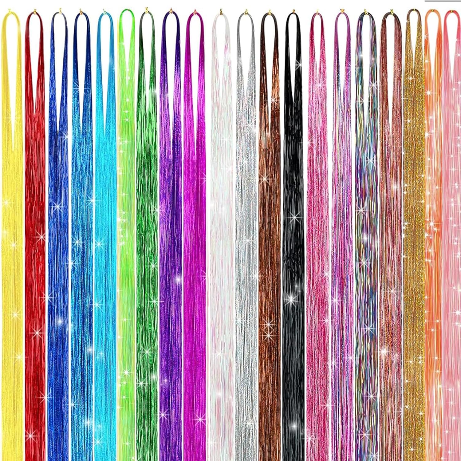 Hair Tinsel Kit (48 Inch,20 Colors,6000 strands), Tinsel Hair Extensions with Tools，Heat Resistant Fairy Hair Tinsel Kit for Women Girls Hair Accessories